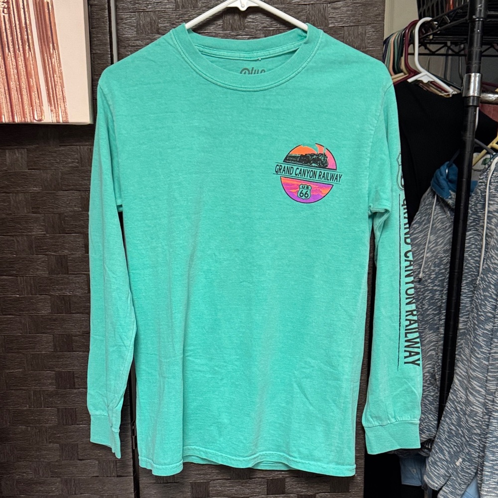 Blue 84 Teal Long Sleeve Tee with Grand Canyon Railway Design - Picture 1 of 6